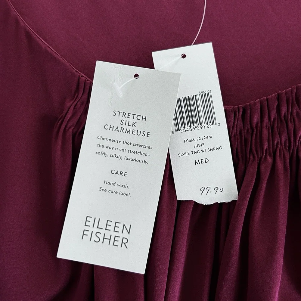 Eileen Fisher Women Med M Hibiscus Red Stretch Silk Charmeuse Sleeveless Top NWT - Picture 12 of 14